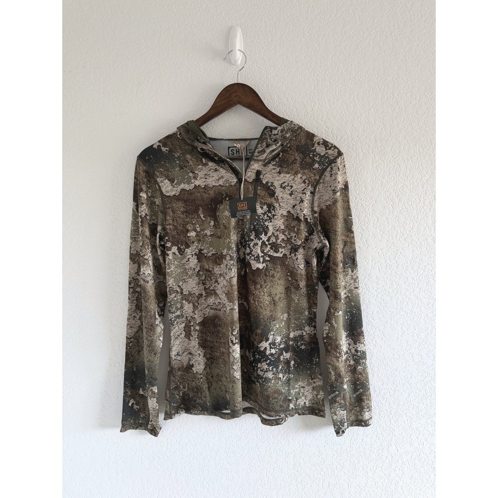NWT SHE Outdoor Hunting Hoodie Size XS Brown Camo Quarter Zip Performance
